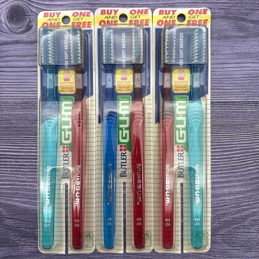 6 LOT GUM Butler 430 SOFT Angle Raised Center Bristles USA TAPERED TEXTURED NOS